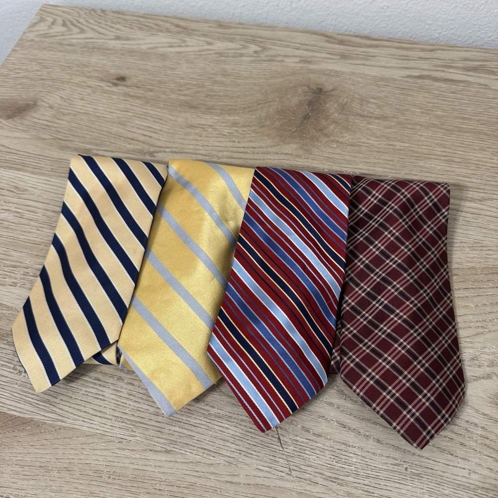 Tommy Hilfiger 100% Silk Neck Ties Set Of 4‎ Diagonal Stripes Plaid Made In USA